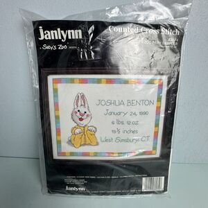 Janlynn Counted Cross Stitch Suzys Zoo Baby Sampler Bunny Sealed 38-74 1987 VTG